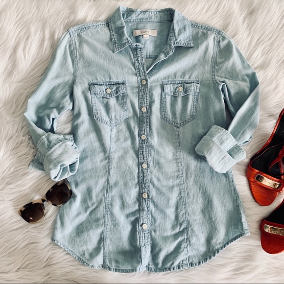 LOFT Tops - LOFT denim softened button down w/ double pocket